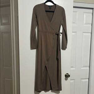 Forever 21 Taupe Long Sleeve Wrap Dress